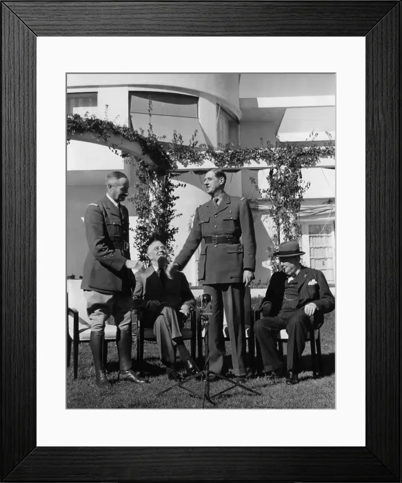 Framed Print : French WW2 rival Generals, Henri Giraud and Charles DeGaulle, shake hands at Casablanca