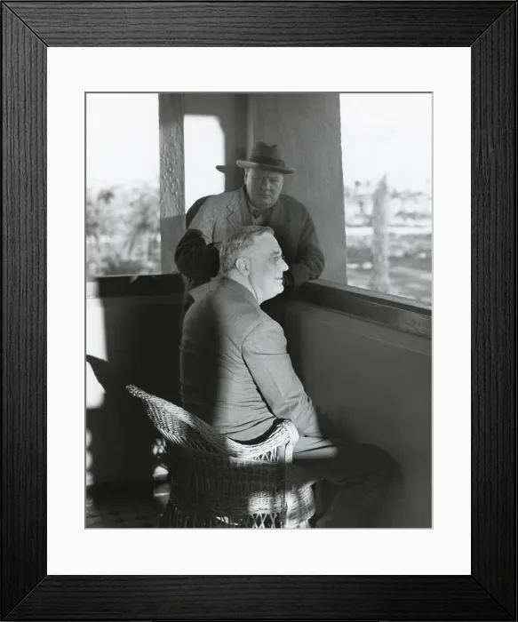 Framed Print : Franklin Roosevelt and Winston Churchill after the Casablanca Conference. Jan.24, 1943. They relaxed there for two days in Marrakesh Framed Print : Franklin Roosevelt and Winston Churchill after the Casablanca Conference. Jan.24, 1943. They relaxed there for two days in Marrakesh