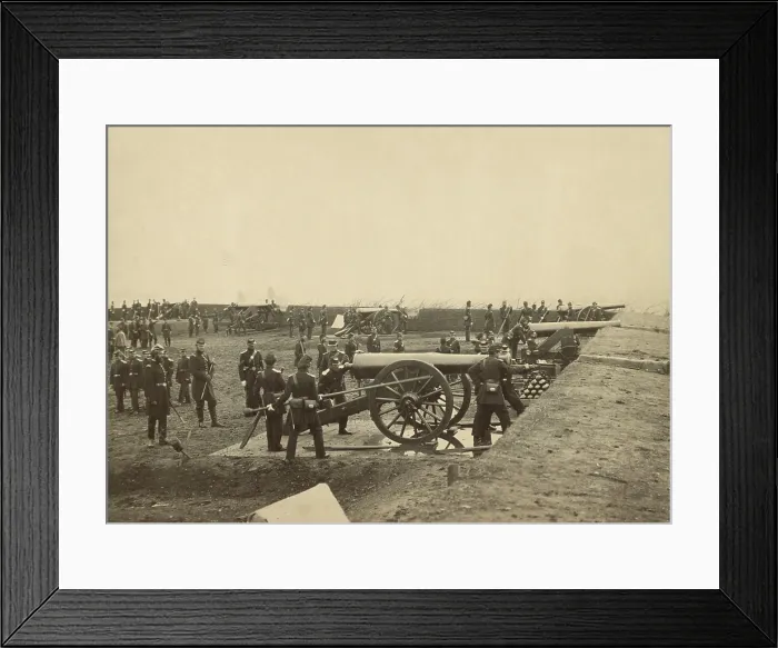 Framed Print : Six gun crews of the 1st Connecticut Artillery drilling at Fort Richardson in 1862