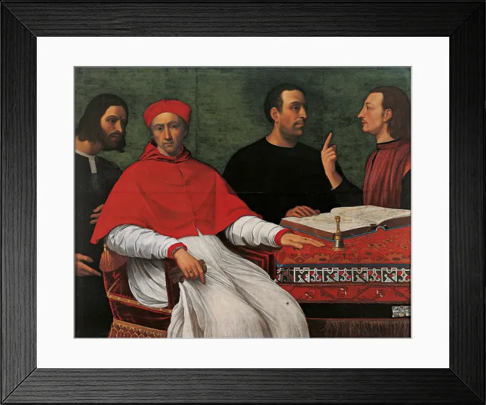 Framed Print : Portrait of Cesare Borgia and Niccol Machiavelli talking to Cardinal Pedro Loys Borgia and his secretary, by 16C Anonymous artist, 16th Century, oil on canvas