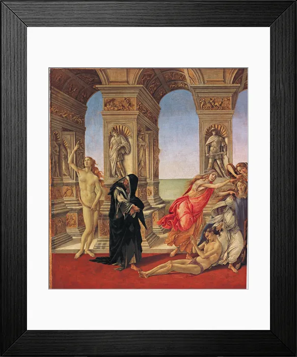 Framed Print : Calumny of Apelles, by Sandro Filipepi Known as Botticelli, 1494 - 1495 about, 15th Century, tempera on panel, cm 62 x 91 - Italy, Tuscany, Florence, Uffizi Gallery
