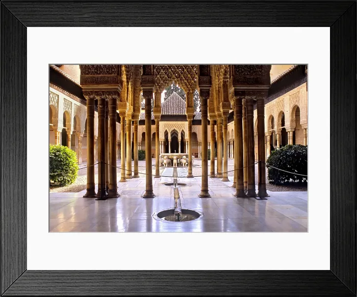 Framed Print : SPAIN. Granada. Alhambra. Alhambra, Nazari Palace. Court of the Lions, build in 1377 by Mohamed V. Hispano-Moresque art. Nasrid dynasty