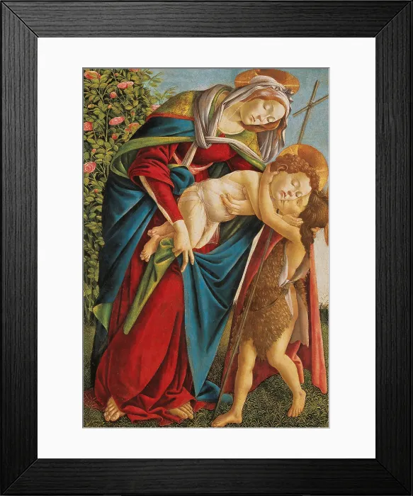 Framed Print : Madonna with Child Embracing the Young St John, by Sandro Filipepi Known as Botticelli, 1495 - 1500 about, 15th Century, tempera on canvas, cm 134 x 92 - Italy, Tuscany, Florence