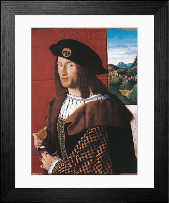 Framed Print : Portrait of a Gentleman, by Bartolomeo Veneto, 1512 about, 16th Century, oil on panel, cm 73 x 53 - Italy, Lazio, Rome, National Gallery of Ancient Art, Palazzo Barberini