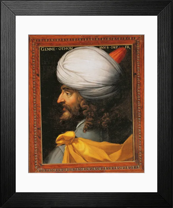 Framed Print : Portrait of the Prince Djem, by Cristofano DellAltissimo di Papi, 1580 about, 16th Century, oil on panel, cm 59 x 45 - Italy, Tuscany, Florence, Uffizi Gallery