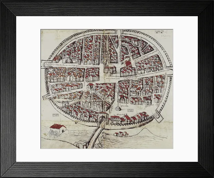 Framed Print : Aranda del Duero. Map of the city, dated in April 1503. SPAIN. Simancas. General Archives of Simancas. - CAGP / Iberfoto / Everett Collection (342358)**US SALES ONLY** Framed Print : Aranda del Duero. Map of the city, dated in April 1503. SPAIN. Simancas. General Archives of Simancas. - CAGP / Iberfoto / Everett Collection (342358)**US SALES ONLY**