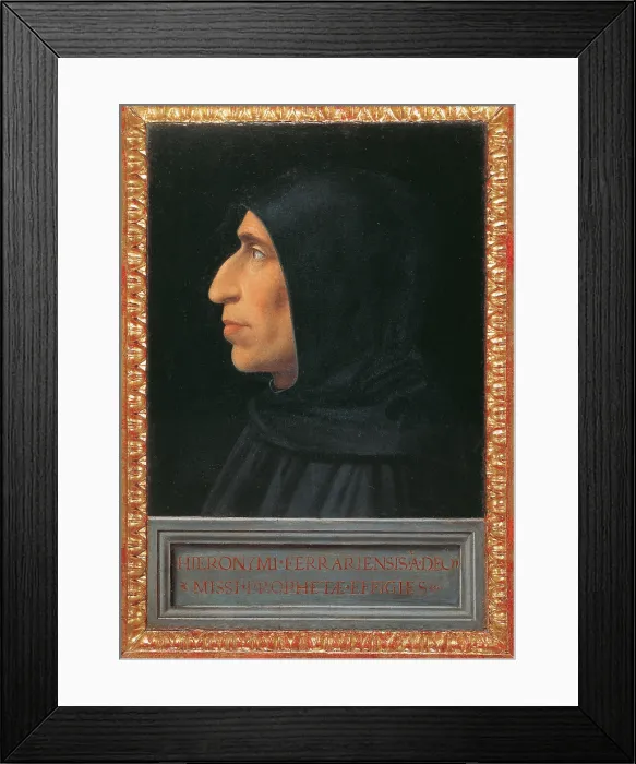 Framed Print : Portrait of Savonarola, by Bartolomeo della Porta known as Fra Bartolomeo, 1498 - 1500 about, 15th Century, panel, cm 46, 5 x 32, 5 - Italy, Tuscany, Florence, San Marco Museum