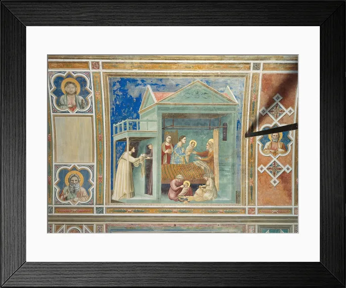 Framed Print : Scenes from the Life of the Virgin The Birth of the Virgin, by Giotto, 1304 - 1306, 14th Century, fresco, cm 200 x 185 - Italy, Veneto, Padua, Scrovegni Chapel. All