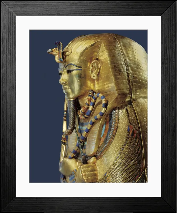 Framed Print : Tutankhamun's second sarcophagus. 1333 BC. Detail. Wood with sheet gold inlaid with semi-precious stones and glazed paste