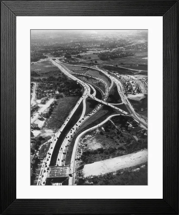 Framed Print : Aerial view of limited access highway on Long Island. The new roads provide access from the growing suburbs to New York City. Ca. 1946. (BSLOC_2014_13_190)
