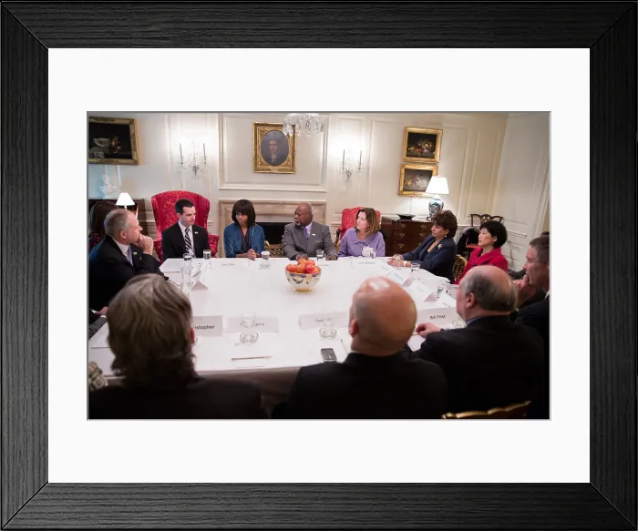 Framed Print : First Lady Michelle Obama attending a Partnership for a Healthier America board meeting. Map Room of the White House, March 6, 2013. (BSLOC_2015_13_179)