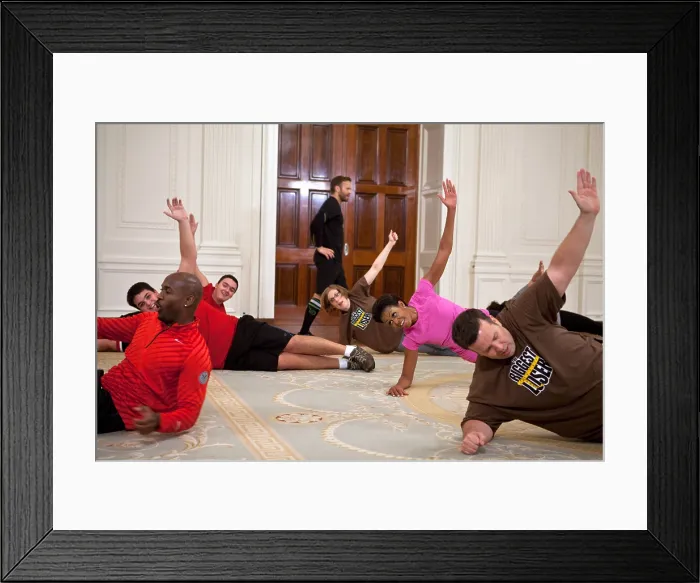 Framed Print : First Lady Michelle Obama participates in a taping for the Biggest Loser TV show in the East Room. White House, Feb. 16, 2012 (BSLOC_2015_13_181)