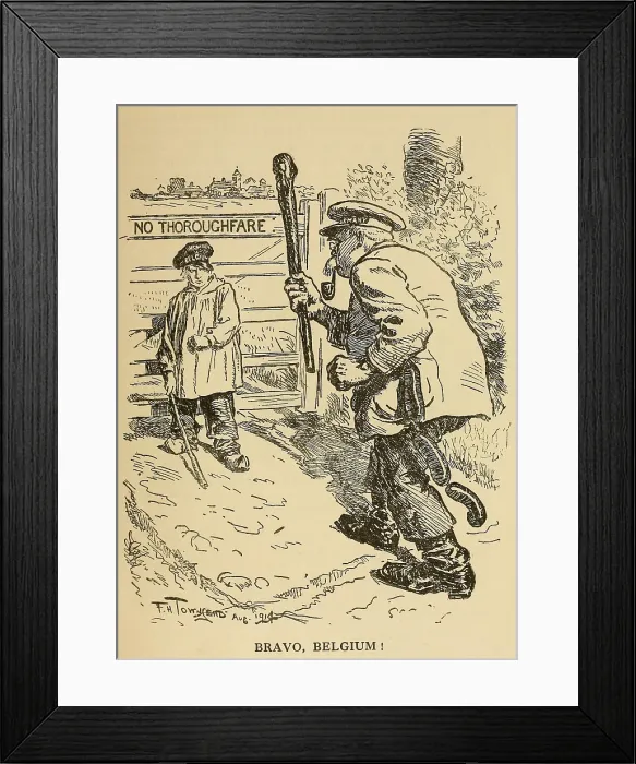 Framed Print : World War 1. Bravo Belgium! Punch humor magazine cartoon celebrates the resistance of Belgium against the German invasion at the beginning of World War 1. 1914 Framed Print : World War 1. Bravo Belgium! Punch humor magazine cartoon celebrates the resistance of Belgium against the German invasion at the beginning of World War 1. 1914