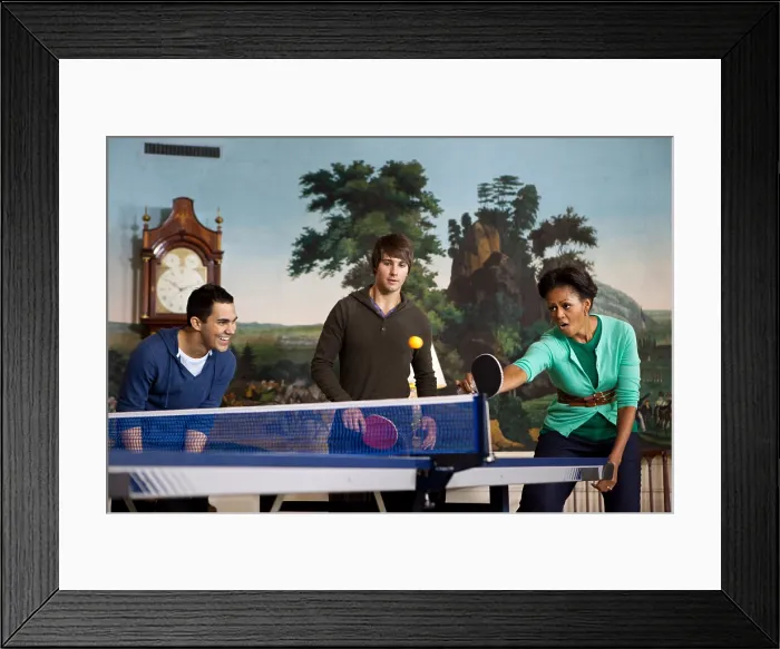 Framed Print : Big Time Rush band members and First Lady Michelle Obama play Table tennis at the White House Framed Print : Big Time Rush band members and First Lady Michelle Obama play Table tennis at the White House