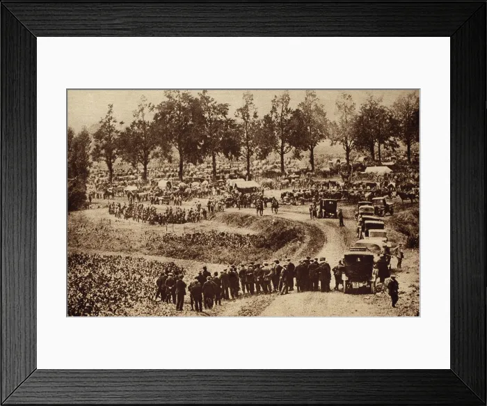 Framed Print : World War 1. Belgian prisoners gathered in a hollow by German invaders of Vise, Belgium Framed Print : World War 1. Belgian prisoners gathered in a hollow by German invaders of Vise, Belgium