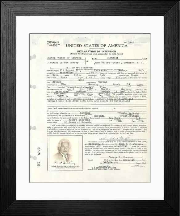 Framed Print : Albert Einstein's petition for naturalization. It was filed at U.S Framed Print : Albert Einstein's petition for naturalization. It was filed at U.S