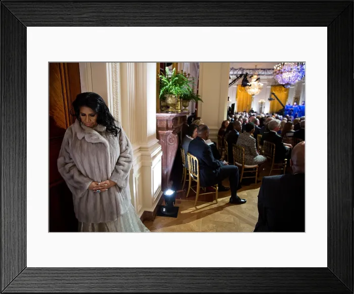Framed Print : Aretha Franklin before her appearance at The Gospel Tradition: In Performance at the White House. East Room of the White House, April 14, 2015. (BSLOC_2015_13_188)