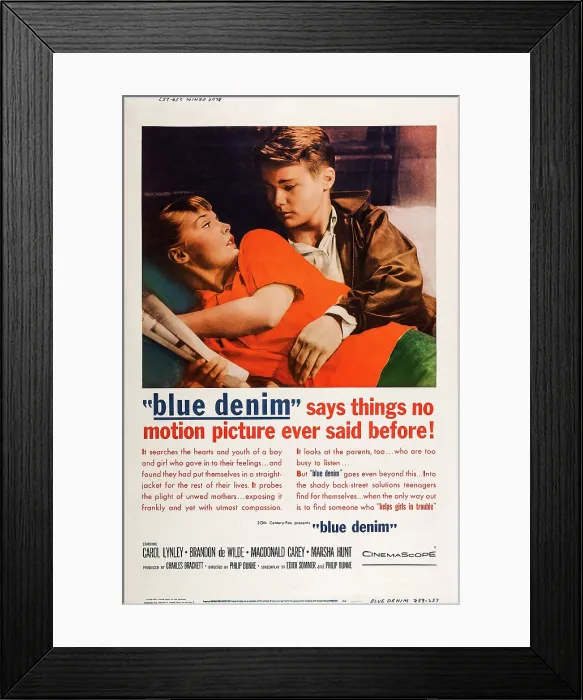 Framed Print : BLUE DENIM, US poster, from left: Carol Lynley, Brandon De Wilde, 1959, TM & Copyright 20th Century Fox Film Corp. / courtesy Everett Collection