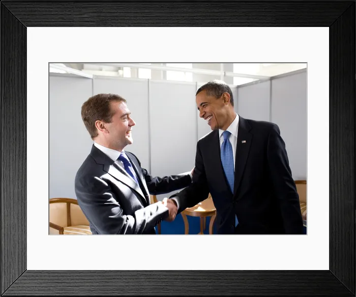 Framed Print : President Barack Obama bids farewell to Russian President Dmitry Medvedev