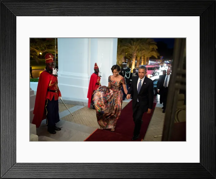 Framed Print : President Barack Obama and First Lady Michelle Obama arrive at the Presidential Palace, Dakar, Senegal. June 27, 2013. (BSLOC_2015_3_202)
