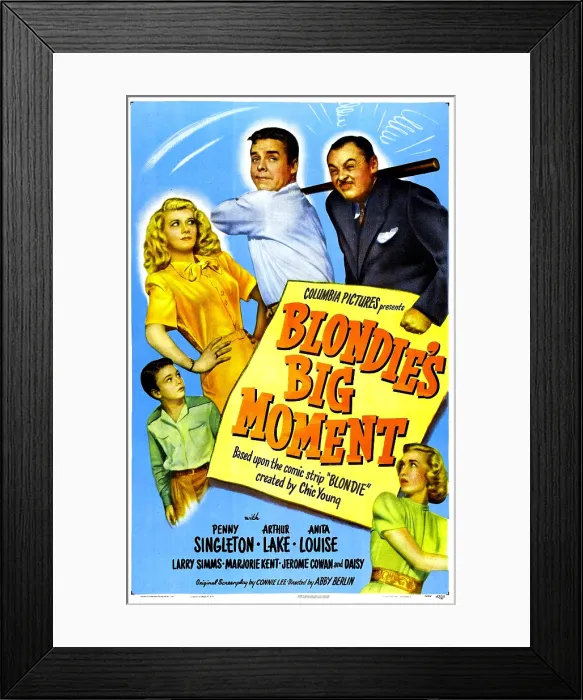 Framed Print : BLONDIE'S BIG MOMENT, US poster, clockwise from left: Larry Simms, Penny Singleton, Arthur Lake, Jerome Cowan, Anita Louise, 1947 Framed Print : BLONDIE'S BIG MOMENT, US poster, clockwise from left: Larry Simms, Penny Singleton, Arthur Lake, Jerome Cowan, Anita Louise, 1947