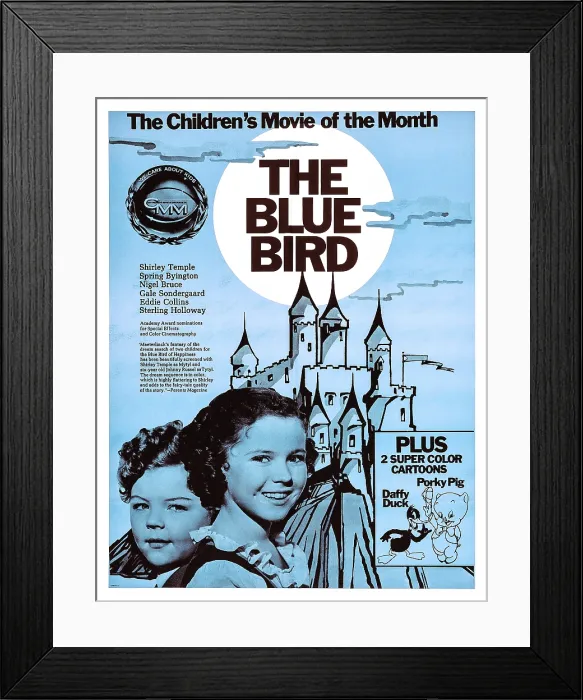 Framed Print : THE BLUE BIRD, US poster, bottom left from left: Johnny Russell, Shirley Temple, bottom right from left: Daffy Duck, Porky Pig, 1940