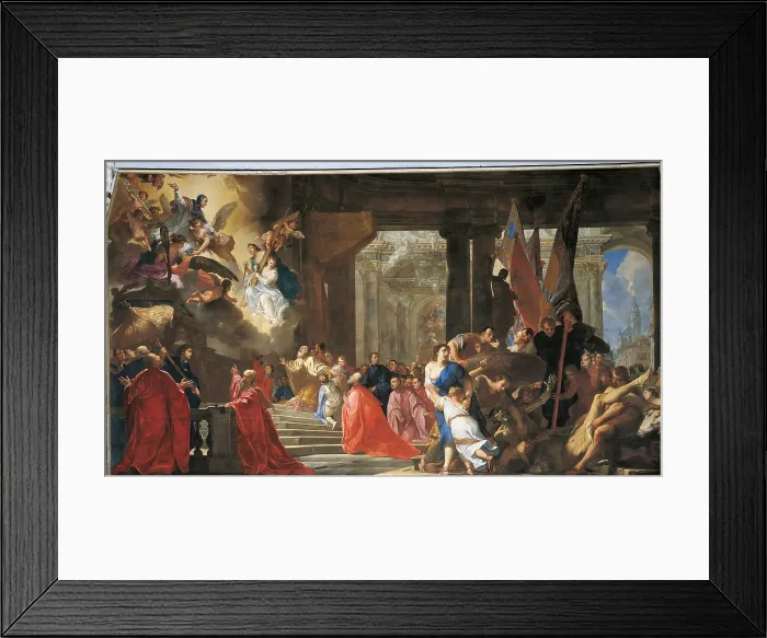 Framed Print : The Doge Prays at the Tomb of the First Patriarch, St Lorenzo Giustiniani, Asking him to Intervene and Put an End to the Plague of 1447, by Antonio Bellucci, 1691 about