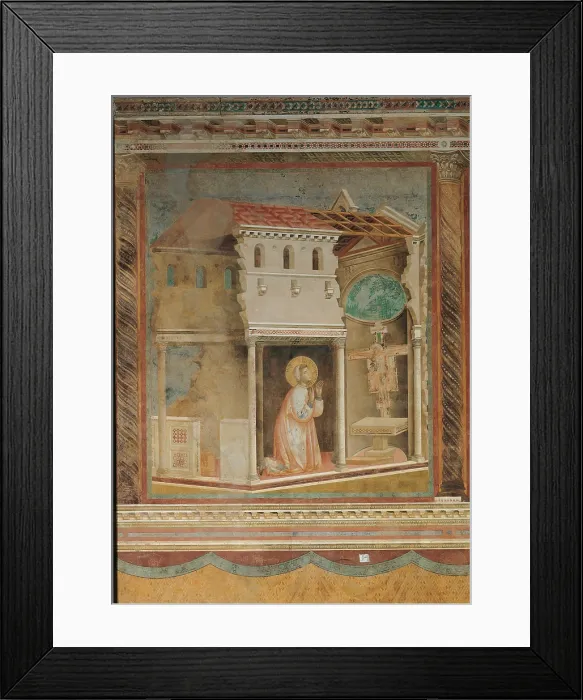 Framed Print : The Prayer before the Crucifix of St Damian, by Giotto, 1297 - 1299, 13th Century, fresco, cm 270 x 230 - Italy, Umbria, Perugia, Assisi, Upper Basilica of San Francesco, nave Framed Print : The Prayer before the Crucifix of St Damian, by Giotto, 1297 - 1299, 13th Century, fresco, cm 270 x 230 - Italy, Umbria, Perugia, Assisi, Upper Basilica of San Francesco, nave