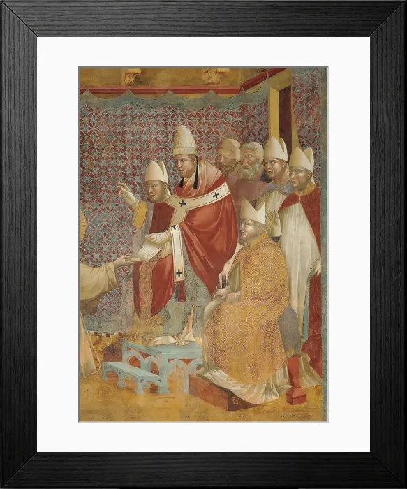 Framed Print : The Confirmation of the Rule, by Giotto, 1297 - 1299, 13th Century, fresco, cm 270 x 230 - Italy, Umbria, Perugia, Assisi, Upper Basilica of San Francesco, nave. Detail