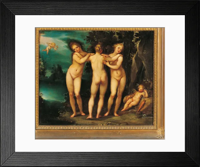 Framed Print : The Three Graces, by Rutilio Manetti, 1610 - 1613, 17th Century, oil on canvas, cm 33 x 38 - Italy, Lazio, Rome, Borghese Gallery. All