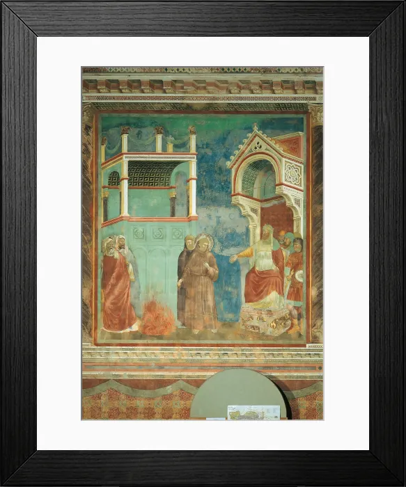 Framed Print : St Francis before the Sultan (Trial by Fire), by Giotto, 1297 - 1300, 13th Century, fresco, cm 270 x 230 - Italy, Umbria, Perugia, Assisi, Upper Basilica of San Francesco, nave Framed Print : St Francis before the Sultan (Trial by Fire), by Giotto, 1297 - 1300, 13th Century, fresco, cm 270 x 230 - Italy, Umbria, Perugia, Assisi, Upper Basilica of San Francesco, nave