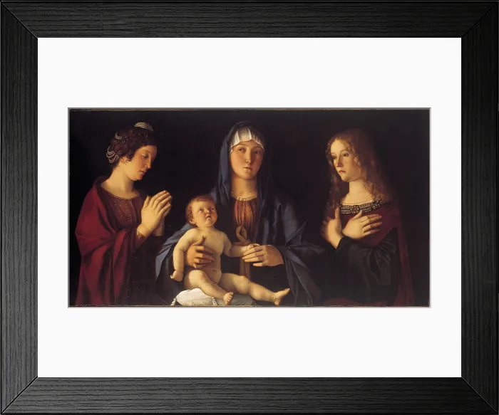 Framed Print : Virgin with Child and Sts Catherine and Magdalene, by Giovanni Bellini, 1490 - 1500 about, 15th Century, oil on panel, cm 58 x 107 - Italy, Veneto, Venice