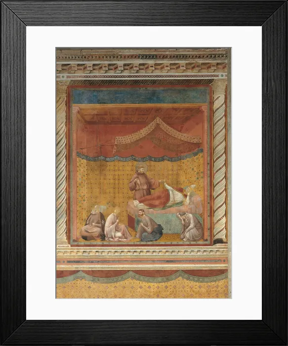 Framed Print : The Apparition to Gregory IX, by Giotto, 1300 - 1300, 14th Century, fresco, cm 270 x 230 - Italy, Umbria, Perugia, Assisi, Upper Basilica of San Francesco, nave. All