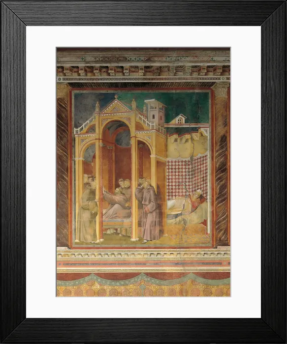 Framed Print : The Apparition to Fra Agostino and to Bishop Guido of Arezzo, by Giotto, 1300 - 1300, 14th Century, fresco, cm 270 x 230 - Italy, Umbria, Perugia, Assisi Framed Print : The Apparition to Fra Agostino and to Bishop Guido of Arezzo, by Giotto, 1300 - 1300, 14th Century, fresco, cm 270 x 230 - Italy, Umbria, Perugia, Assisi