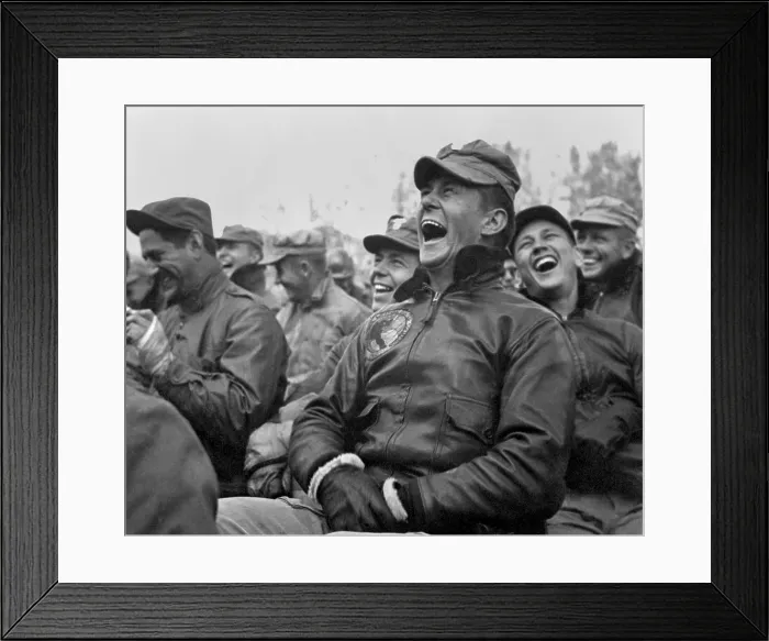 Framed Print : Soldiers laughing to the Bob Hope show at Seoul, Korea. Oct. 23, 1950. (BSLOC_2014_13_203)