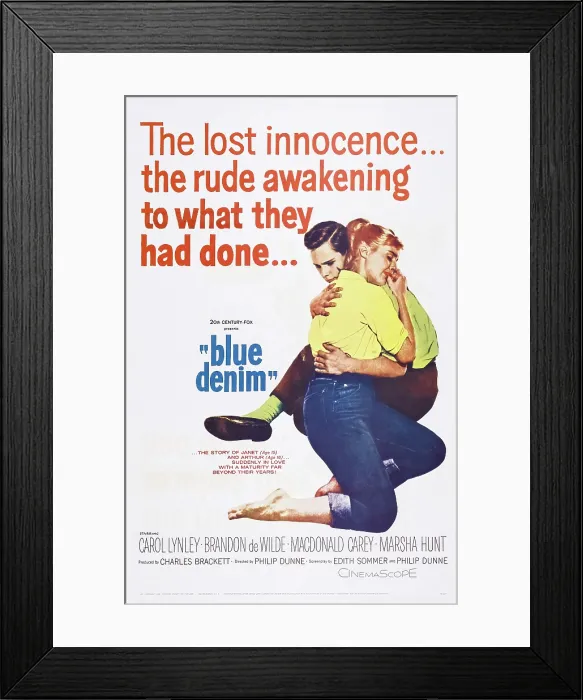 Framed Print : BLUE DENIM, US poster, from left: Brandon De Wilde, Carol Lynley, 1959, TM & Copyright 20th Century Fox Film Corp. / courtesy Everett Collection Framed Print : BLUE DENIM, US poster, from left: Brandon De Wilde, Carol Lynley, 1959, TM & Copyright 20th Century Fox Film Corp. / courtesy Everett Collection