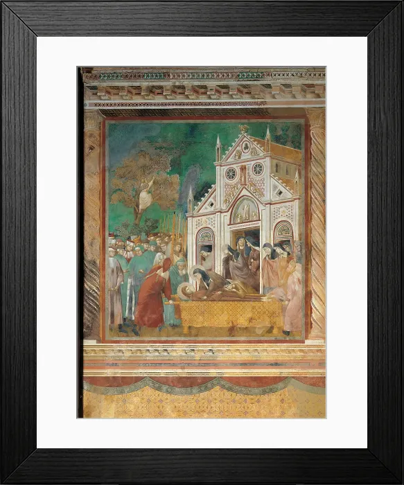 Framed Print : St Francis Mourned by St Clare, by Giotto, 13th Century, 1296 -1300 about, fresco, cm 270 x 230 - Italy, Umbria, Perugia, Assisi, Upper Basilica of San Francesco Framed Print : St Francis Mourned by St Clare, by Giotto, 13th Century, 1296 -1300 about, fresco, cm 270 x 230 - Italy, Umbria, Perugia, Assisi, Upper Basilica of San Francesco