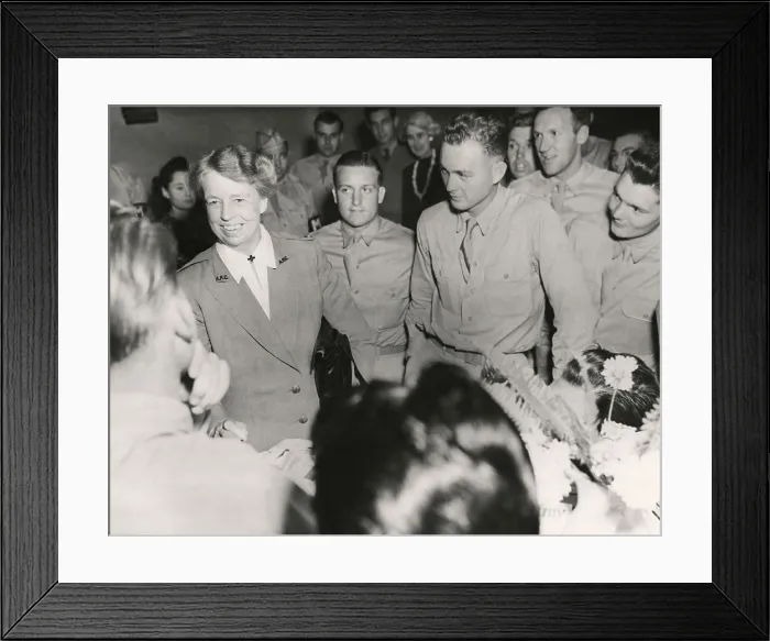 Framed Print : Eleanor Roosevelt visiting troops during WW2. She was at the Allied base on the island of Espiritu Santo, touring the South Pacific from August 16 through Sept. 23, 1943