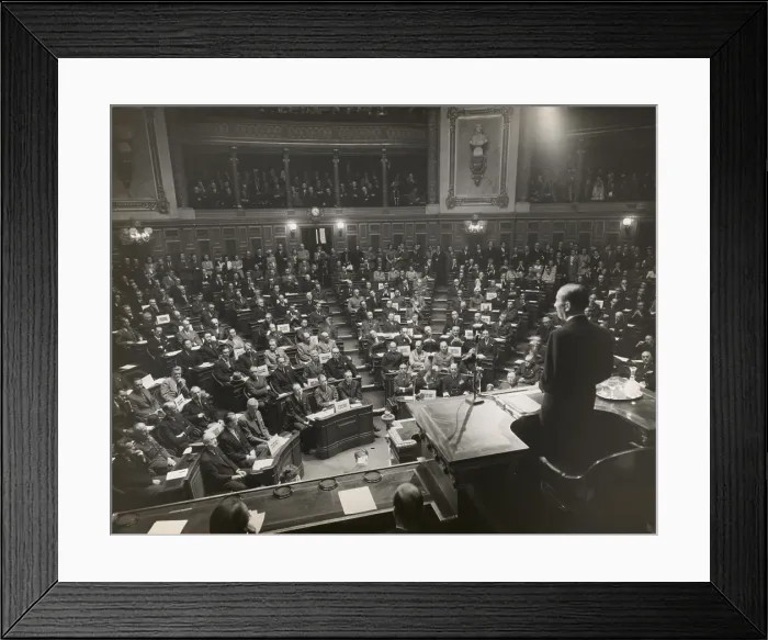 Framed Print : French president Georges Bidault welcoming foreign delegates to the Peace Conference