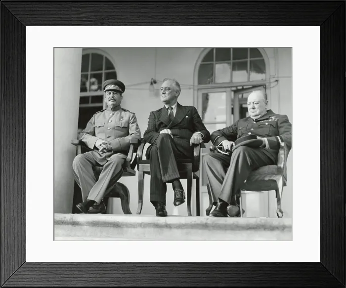 Framed Print : Josef Stalin, Franklin Roosevelt, and Winston Churchill at the WW2 Teheran Conference. It was the first face to face meeting of Franklin and Churchill with Stalin. Nov