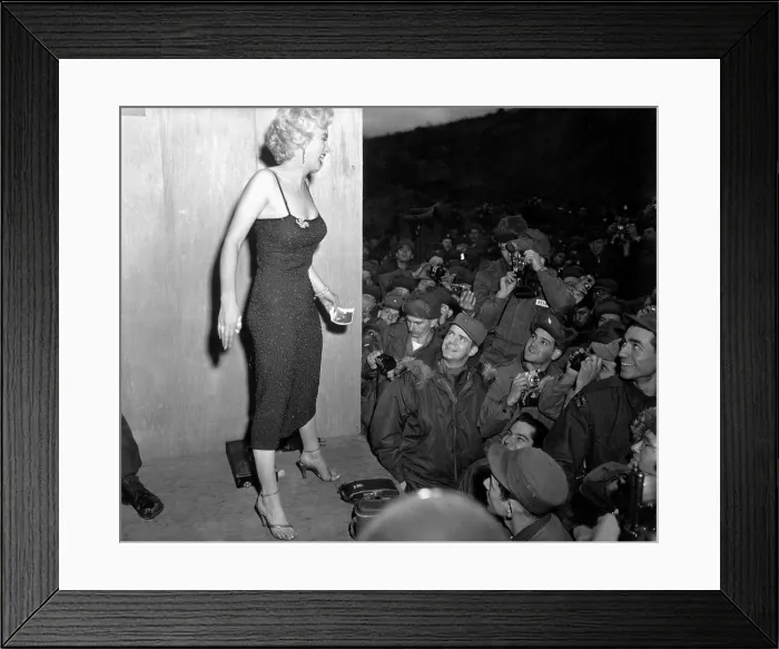 Framed Print : Marilyn Monroe, poses for the army shutterbugs after a performance at the 3rd U.S. Infantry Division. February 17, 1954. (BSLOC_2014_13_212) Framed Print : Marilyn Monroe, poses for the army shutterbugs after a performance at the 3rd U.S. Infantry Division. February 17, 1954. (BSLOC_2014_13_212)