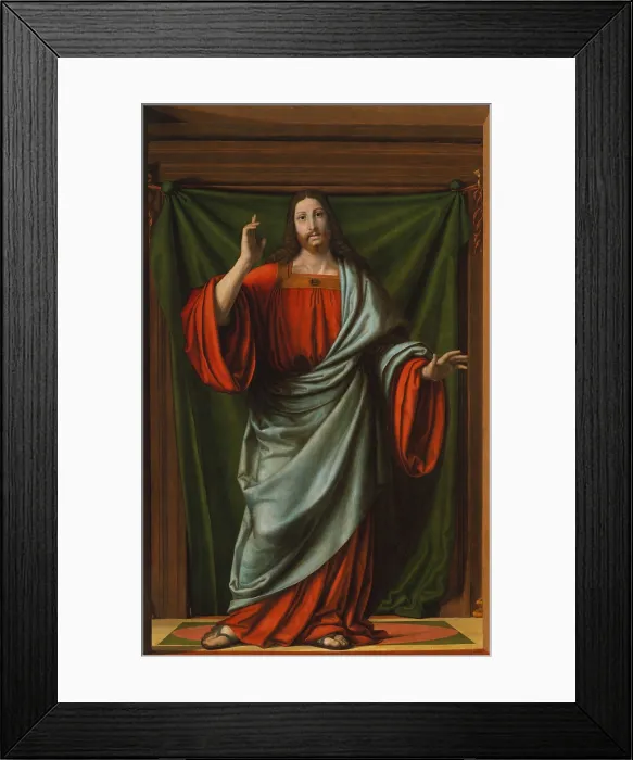 Framed Print : CHRIST BLESSING, by Andrea Solario, 1490-1524, Italian Renaissance painting, oil on wood