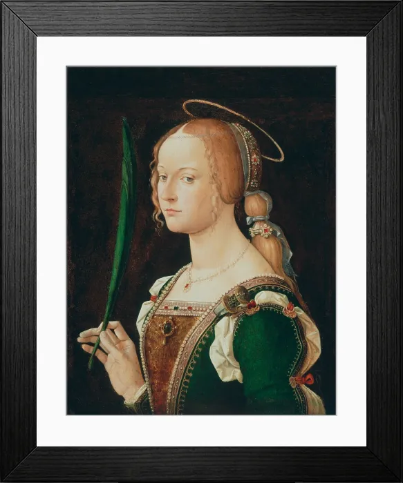 Framed Print : ST. JUSTINA OF PADUA, by Bartolomeo Montagna, 1490-1524, Italian Renaissance painting, oil on wood. Justina of Padua was baptized by St