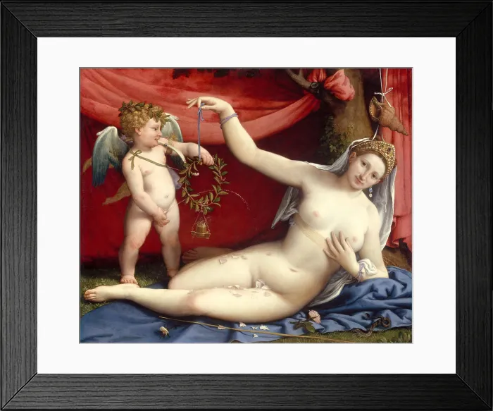 Framed Print : VENUS AND CUPID, by Lorenzo Lotto, 1520s, Italian Renaissance painting, oil on canvas