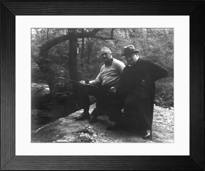 Framed Print : Franklin Roosevelt and Winston Churchill fishing at Shangri-La, Maryland. May 1943