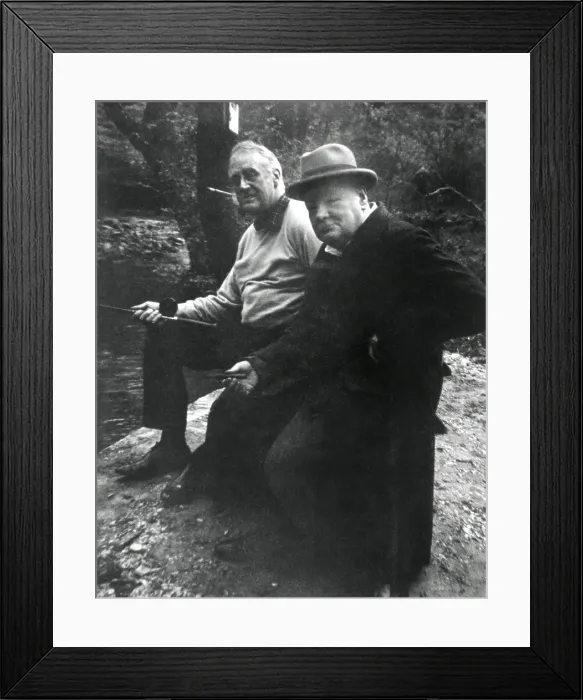 Framed Print : Franklin Roosevelt and Winston Churchill fishing at Shangri-La, Maryland. May 1943 Framed Print : Franklin Roosevelt and Winston Churchill fishing at Shangri-La, Maryland. May 1943