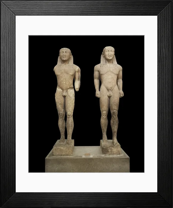 Framed Print : Kleobis and Biton Kouros. ca. 610 -590 BC. Depiction of two athletes. Archaic Greek art. Sculpture. GREECE. Delphi. Delphi Museum Framed Print : Kleobis and Biton Kouros. ca. 610 -590 BC. Depiction of two athletes. Archaic Greek art. Sculpture. GREECE. Delphi. Delphi Museum
