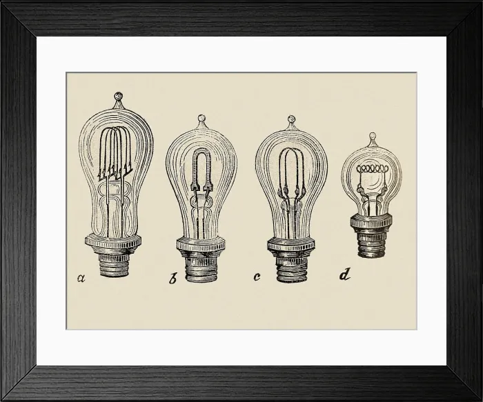 Framed Print : Carbon filament lamps. From the book 'Diccionario general de Arquitectura e Ingenieria' by Pelayo Clairac y SAenz (1879). Engraving. SPAIN. Madrid Framed Print : Carbon filament lamps. From the book 'Diccionario general de Arquitectura e Ingenieria' by Pelayo Clairac y SAenz (1879). Engraving. SPAIN. Madrid