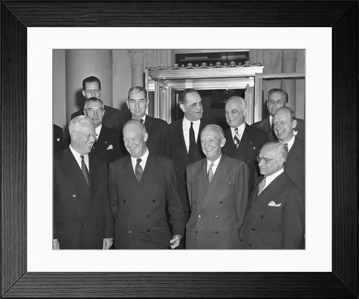 Framed Print : President Dwight Eisenhower with the Supreme Court on Nov. 13, 1953. L-R: Chief Justice Earl Warren, President Eisenhower, Hugo Black, Felix Frankfurter
