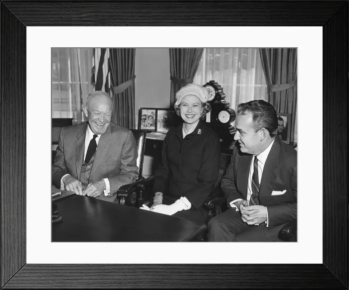 Framed Print : President Dwight Eisenhower meeting with Prince Rainer and Princess Grace of Monaco. Oct. 11, 1956. - (BSLOC_2014_14_40)